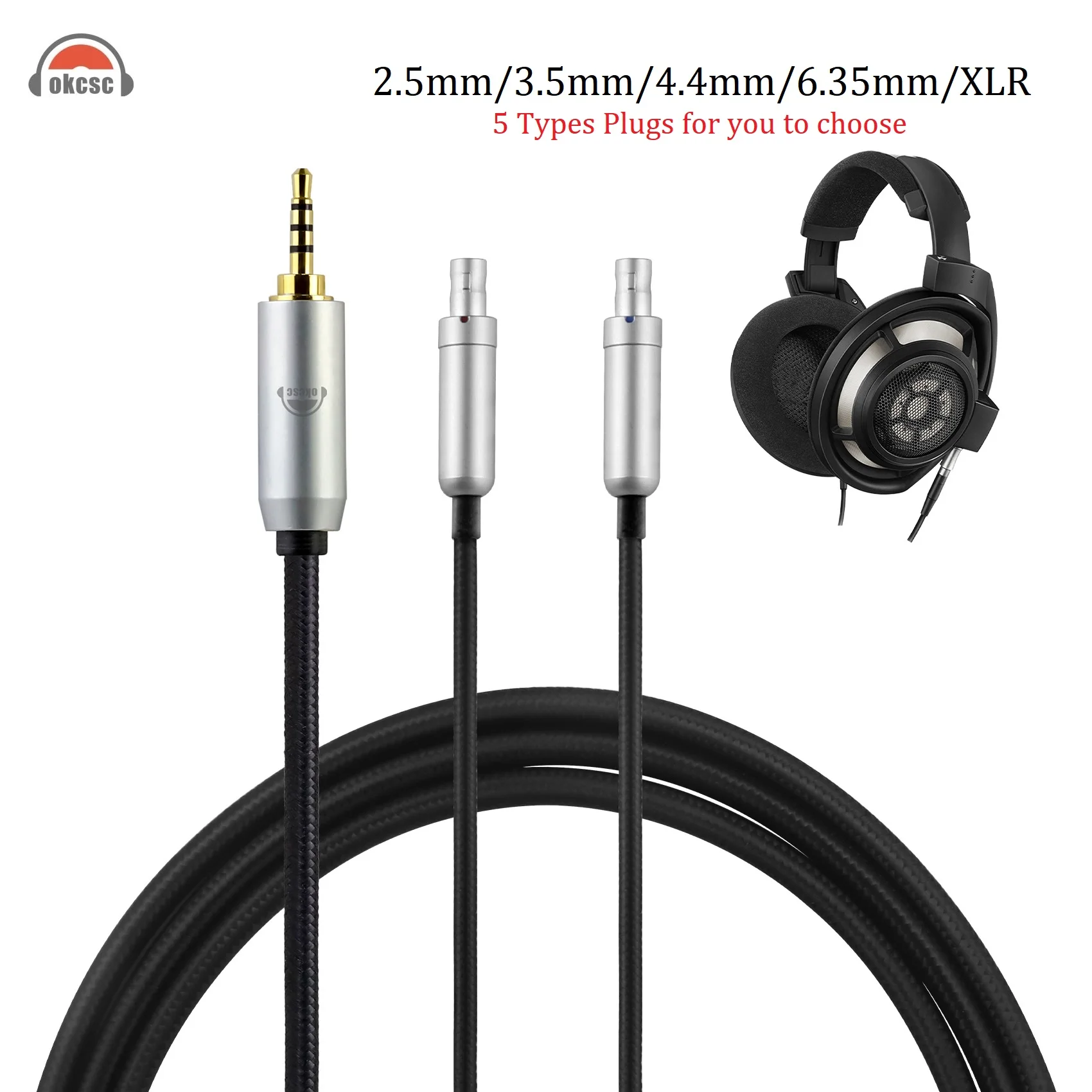 OKCSC-Cable HiFi XLR de 4,4mm, 3,5mm, 2,5mm, 6,35mm, enchufe de 2m/200cm para auriculares Sennheiser HD800S HD820 HD800 HD820S Dharma D1000