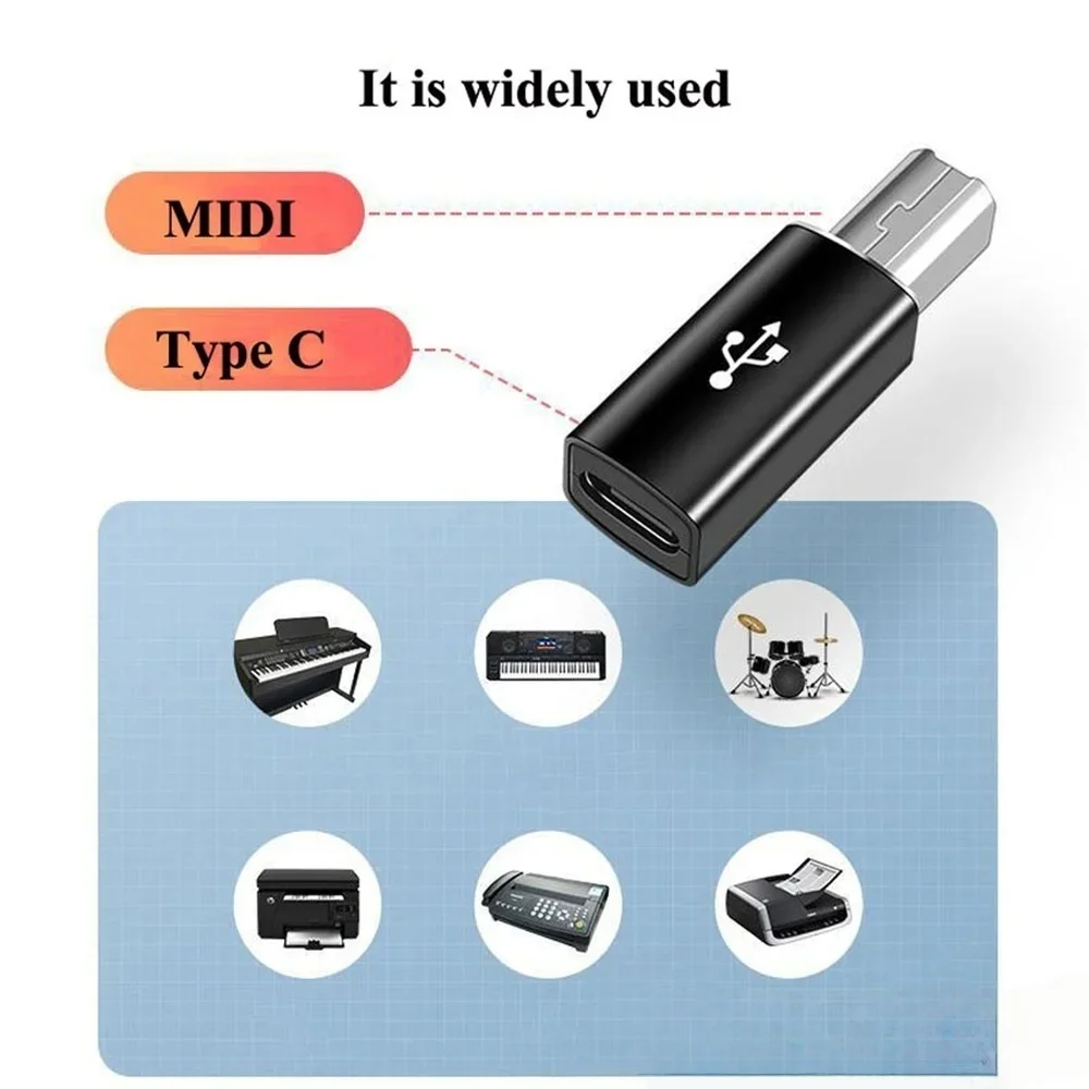 Adaptador USB B macho a USB tipo C hembra para controlador MIDI, convertidor de transferencia de datos para impresora HP Canon Lexmark, escáner, copiadora