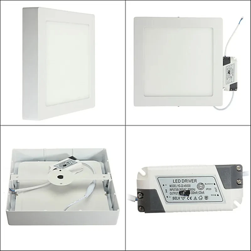 Luz de techo cuadrada LED de superficie 9W 15W 25W Panel de luz LED abajo con controlador AC85-265V AC110V/220V luz LED interior