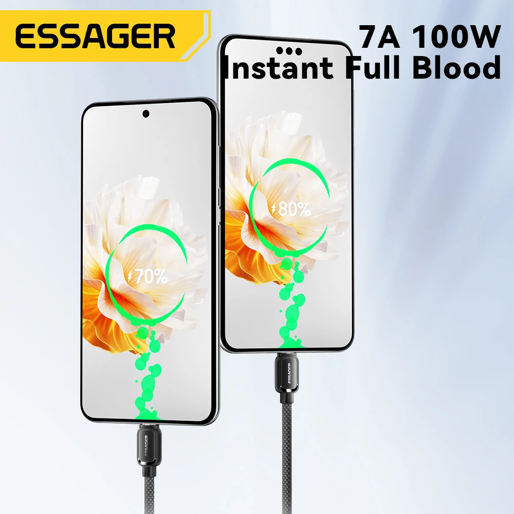 Essager 7A USB A a tipo C Cable de carga rápida 100W succión magnética Anti bobinado Cable de datos para iPhone 15 Huawei Xiaomi