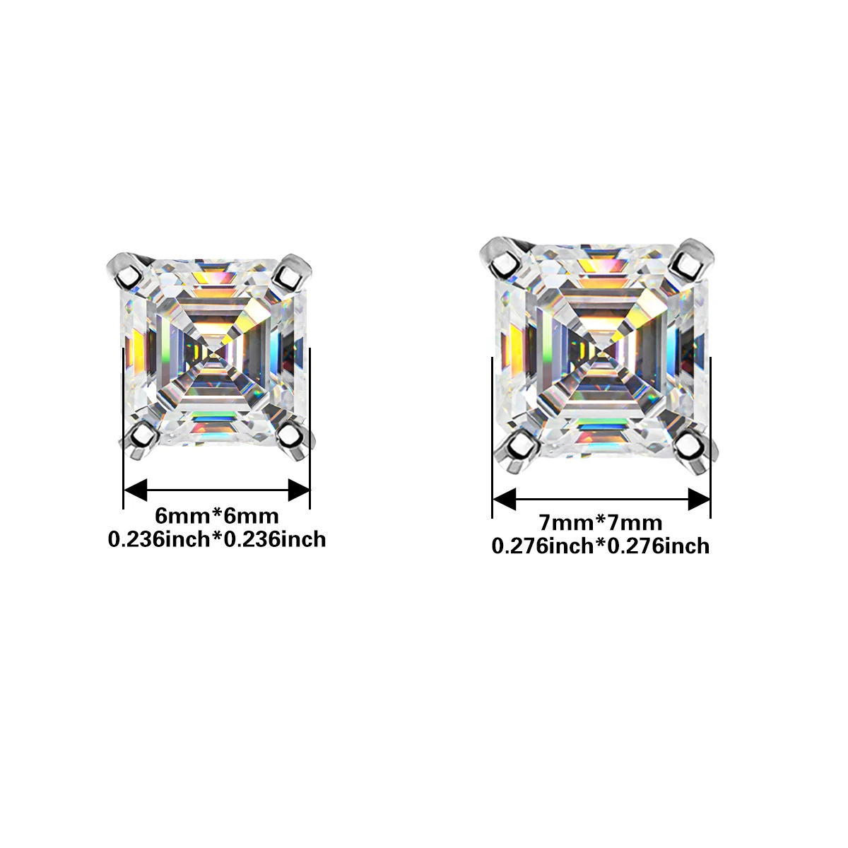 Pendientes de tuerca Bocarman con corte Asscher de moissanita, plata S925, 4 puntas, joyería fina, regalo para ella con caja