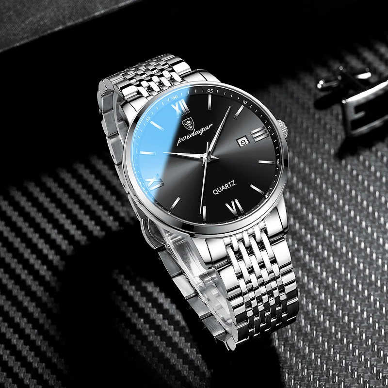 Reloj de pulsera POEDAGAR deportivo de lujo para hombre, reloj de acero inoxidable resistente al agua con fecha para hombre, relojes de cuarzo informales de alta calidad a la moda para hombre