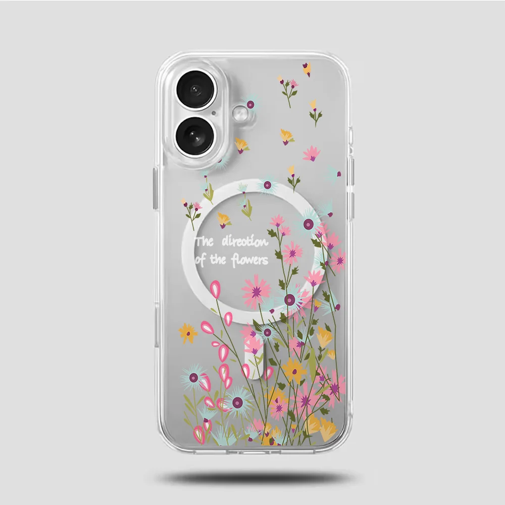 Funda Transparente con Diseño de Flores Silvestres para iPhone 17 16 15 14 13 12 11 Pro Max Plus 16e 17Air, Compatible con Carga Inalámbrica Magsafe
