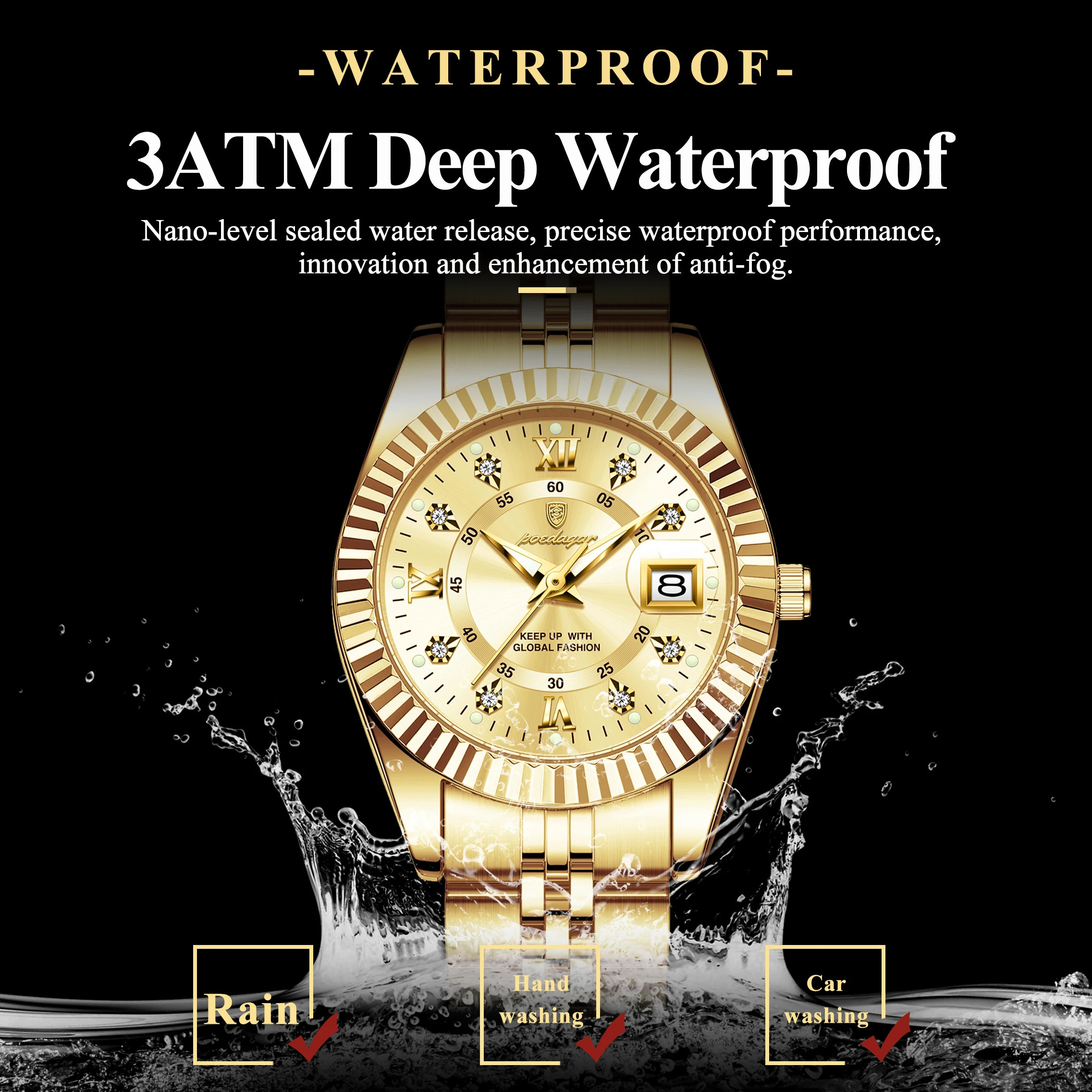 Reloj de pulsera POEDAGAR a la moda para mujer, resistente al agua, con fecha luminosa, relojes elegantes para mujer, Reloj de cuarzo de acero inoxidable para mujer