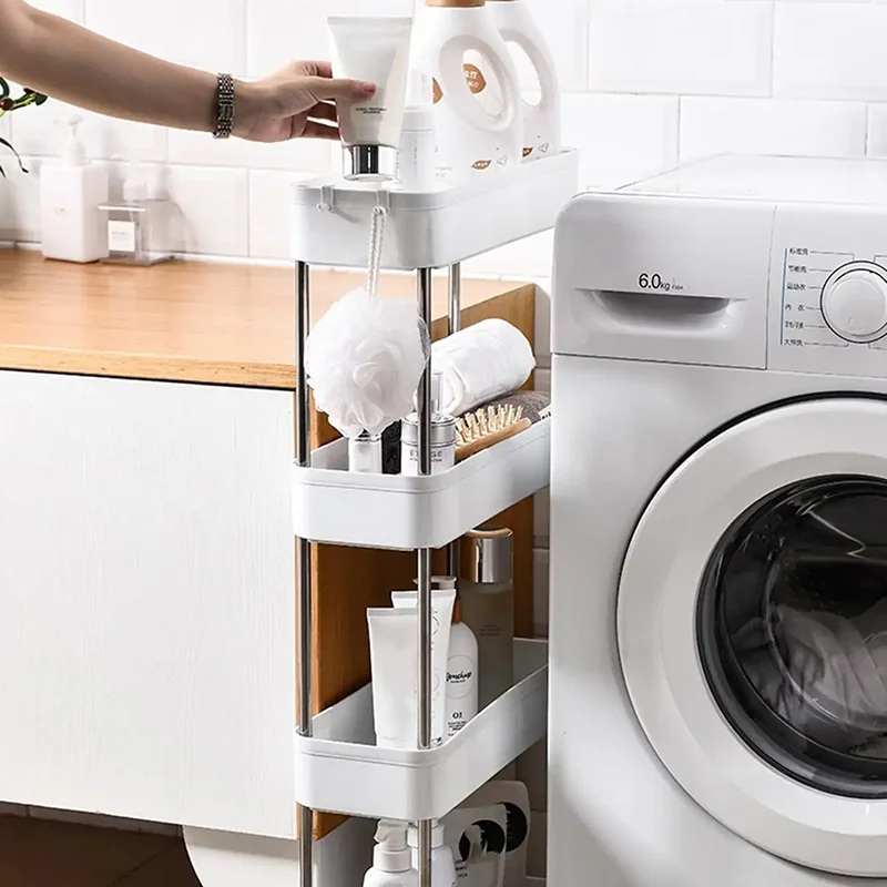 Estante de almacenamiento con huecos móviles de 3/4 niveles, carrito de utilidad rodante, estante de almacenamiento, cocina, baño, organizador deslizante delgado, estante para sala de estar