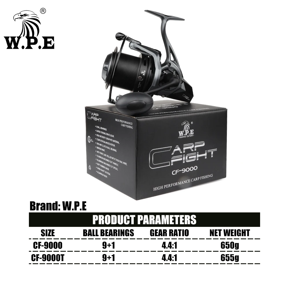 W.P.E-carrete de Pesca giratorio Fight 9000, Ratio de engranaje 4,4: 1, rodamientos de bolas 9 + 1, carrete de línea de Metal completo, aparejos de rueda de Pesca