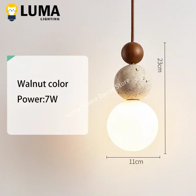 Luma-luces colgantes de travertino amarillo estilo crema, lámparas colgantes de madera de piedra natural para dormitorio, mesita de noche, restaurante, isla de cocina