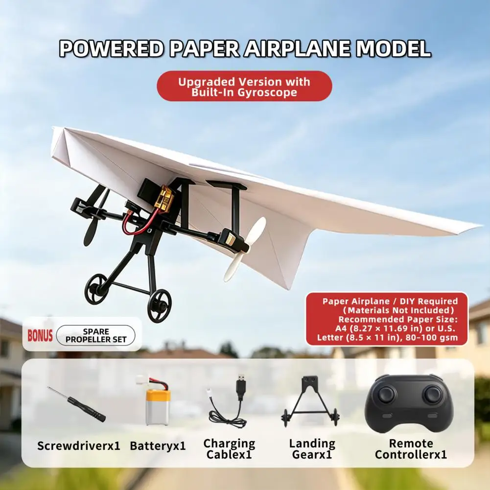 Avión de Papel con Control Remoto, Kit Eléctrico, Plegable, de Largo Alcance, Vuelo Estable, Ultraligero, Juguete para Exteriores