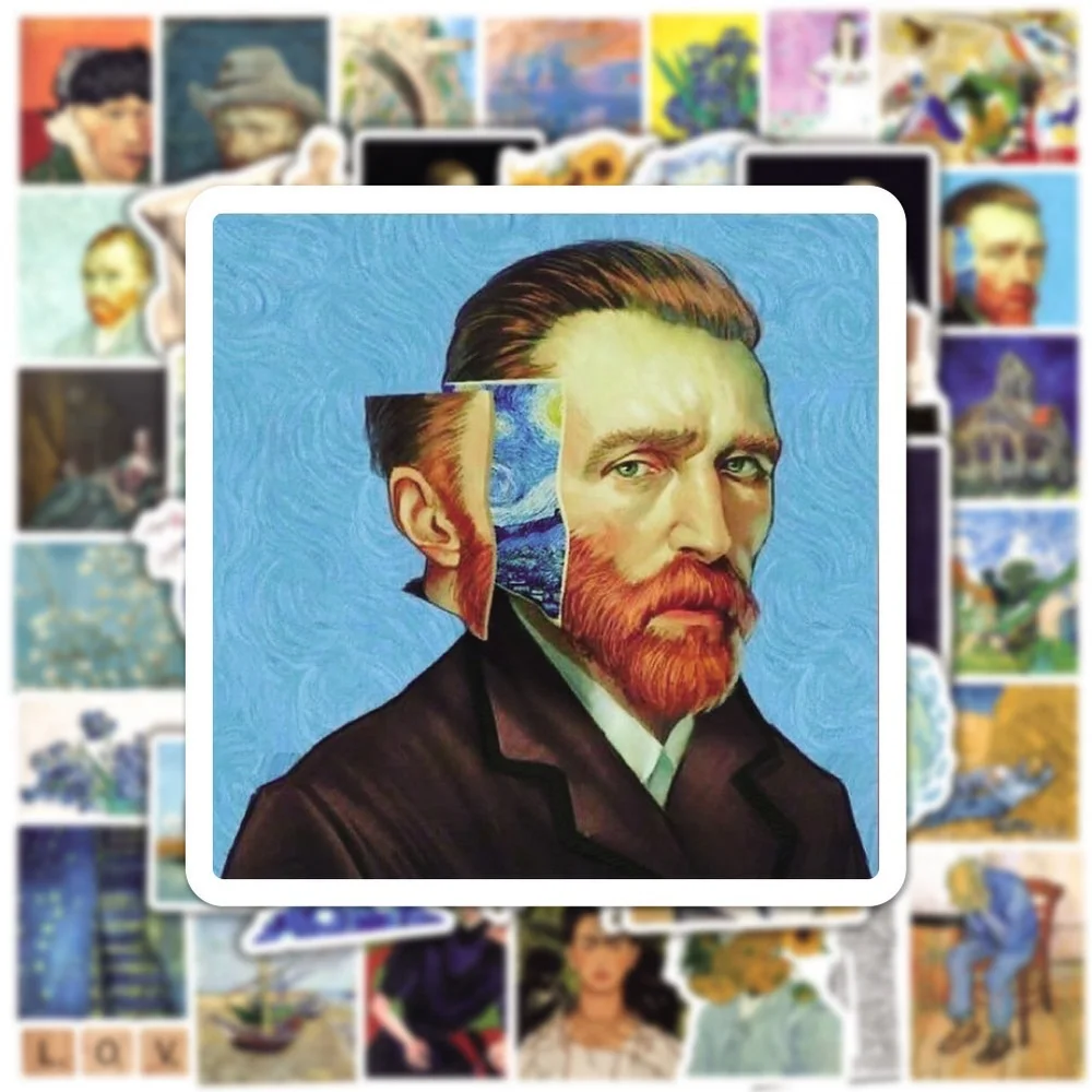 50 Uds. Pegatinas de ilustraciones de pintura del mundo estético Da Vinci Vincent Van Gogh DIY pegatina de Graffiti juguete para regalo para niños impermeable