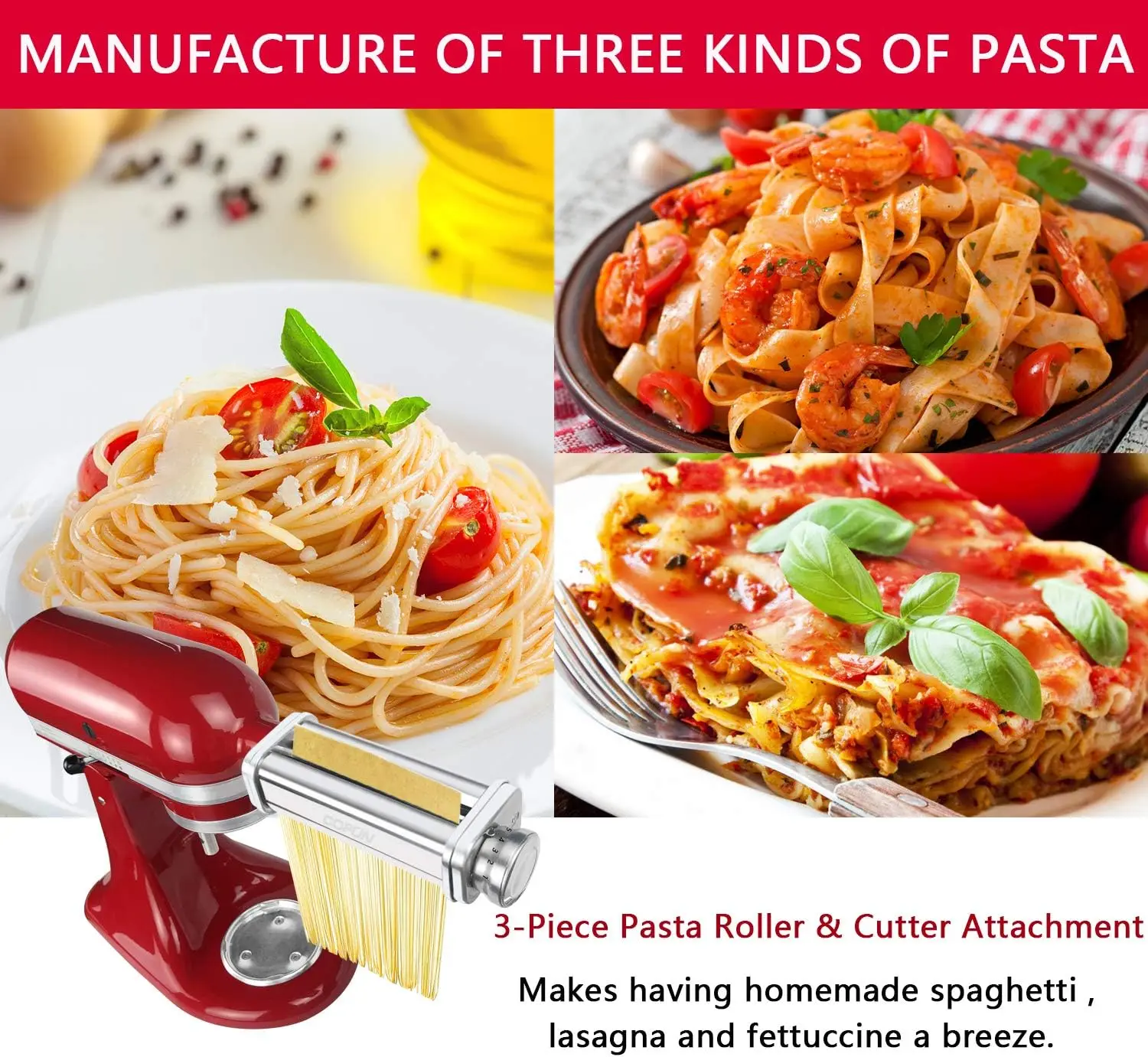 Accesorio para pasta para batidora KitchenAid, rodillo de hoja de pasta, cortador de fettuccina espagueti, fideos inoxidable aptos para todos los Chef KitchenAid