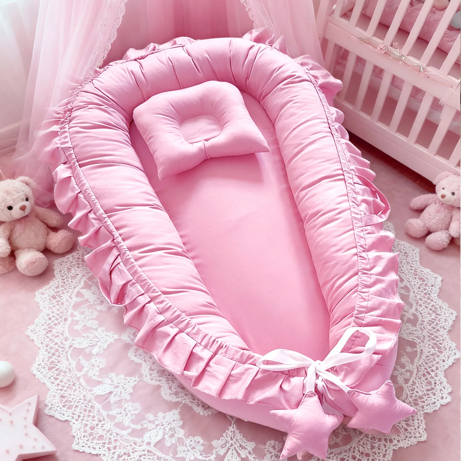 Cotton Babynest for Newborn Baby Bed Nest Ruffle Baby Bassinet Travel Bed Portable Lounger Toddler Crib Breathable Sleep Nest