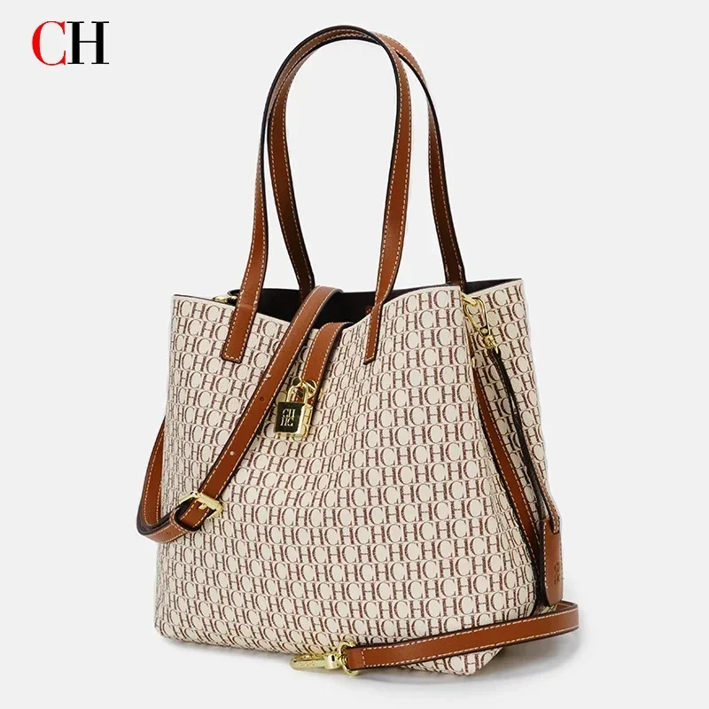 Bolso Tote CH para Mujer, Bolso de Mano de Diseñador de Lujo, Bolso de Hombro con Monograma, Bolso Bandolera de Cuero para Uso Diario, Oficina, Compras, Regalo