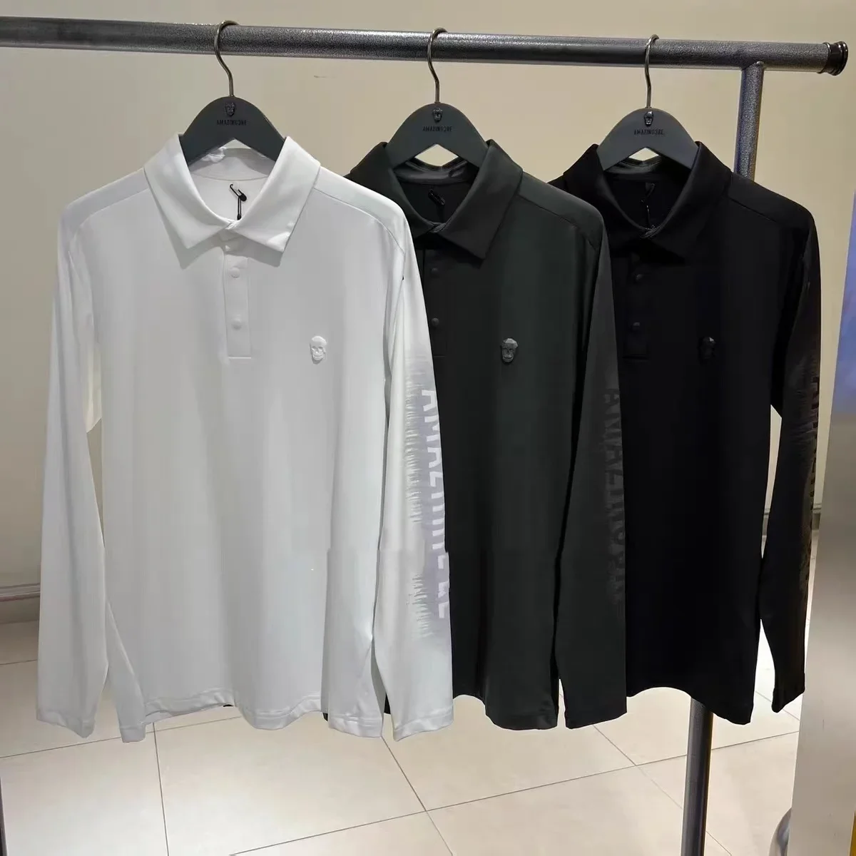 100% Algodón AMAZINGCRE Camiseta de Primavera de Alta Calidad para Hombre, Transpirable, de Secado Rápido, Absorbe la Humedad, Polo Deportivo de Manga Larga