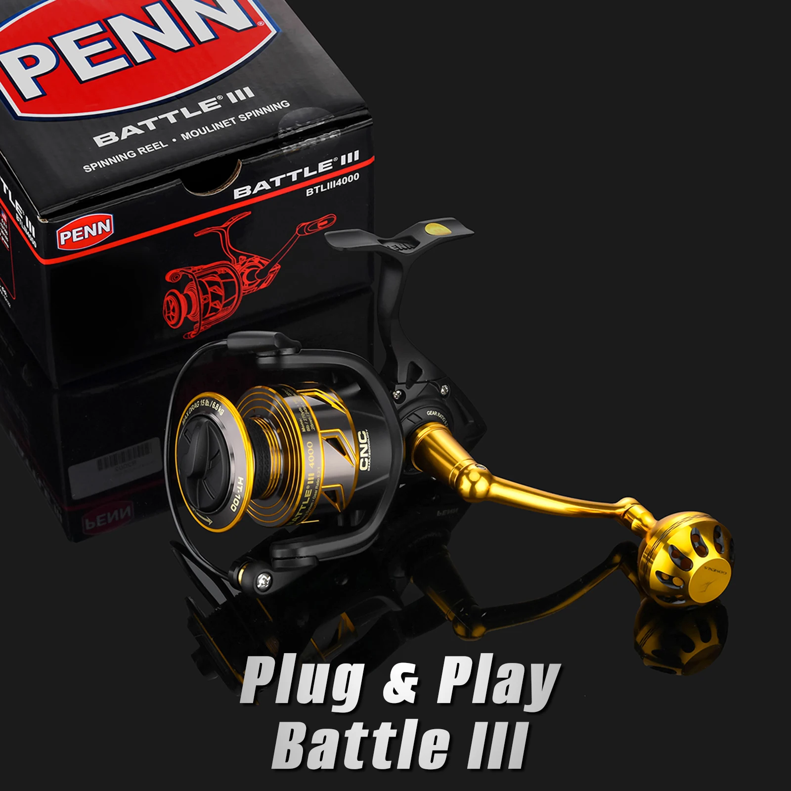 Carrete de Pesca Giratorio Gomexus Penn Handle Spinfisher Battle Slammer Fierce Conflict Pursuit 65-98mm