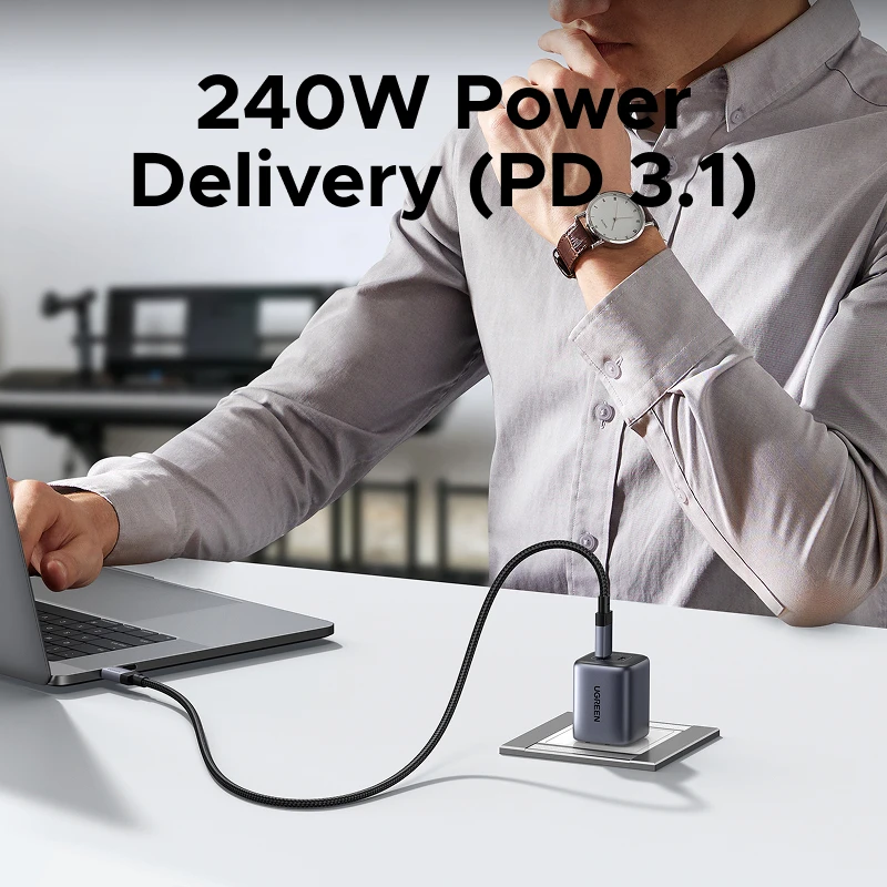 Cable USB4 USB C a USB C UGREEN, 40 Gbps, 8K, 240 W, PD3.1, Carga Rápida, Cable de Datos y Video Tipo C para MacBook, iPhone, iPad, Monitor, Dock