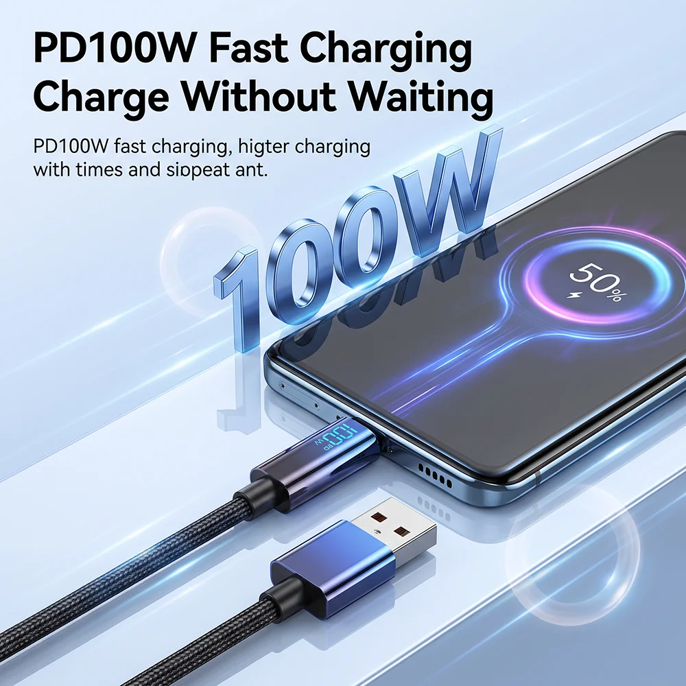 Cable USB a tipo C NNBILI, cargador de carga rápida de 100W, Cable de pantalla USB C a tipo C para iPhone, Xiaomi, Huawei, Macbook, Honor, 1m, 2m