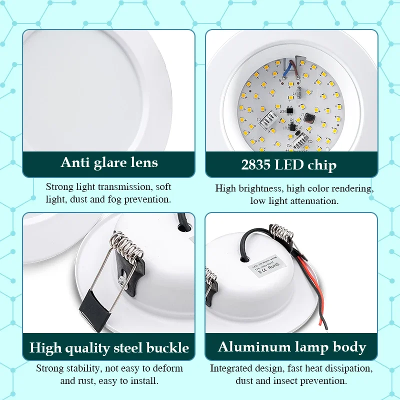 Luz descendente LED 5W 9W 12W 15W 18W cuerpo blanco luz de techo Led redonda DC 12V 24V AC 110V 220V dormitorio cocina iluminación LED interior