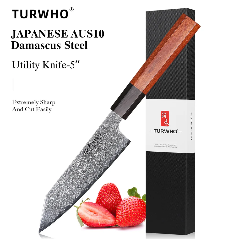 TURWHO-cuchillo de cocina de 5 ", cuchillos de Chef de acero damasco forjado a mano japonés, pelador de carne vegetal, cuchillo de fruta, herramientas de cocina