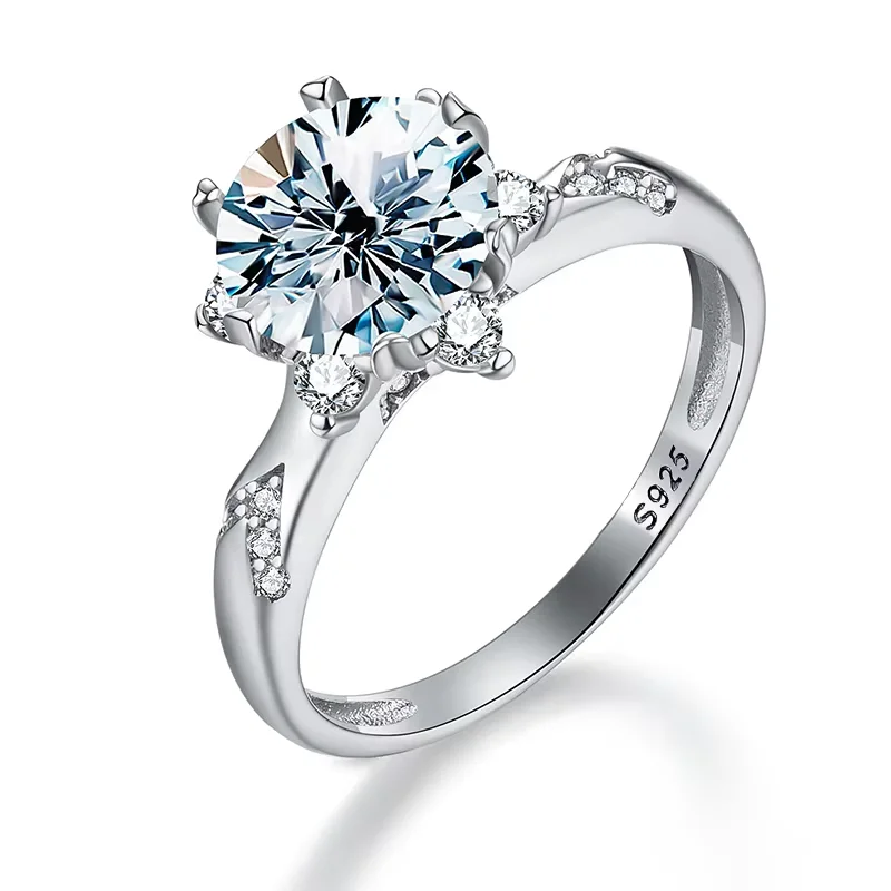 Anillos de lujo con gemas de moissanita para mujer, plata de ley 925, color D, solitario, joyería de compromiso y boda