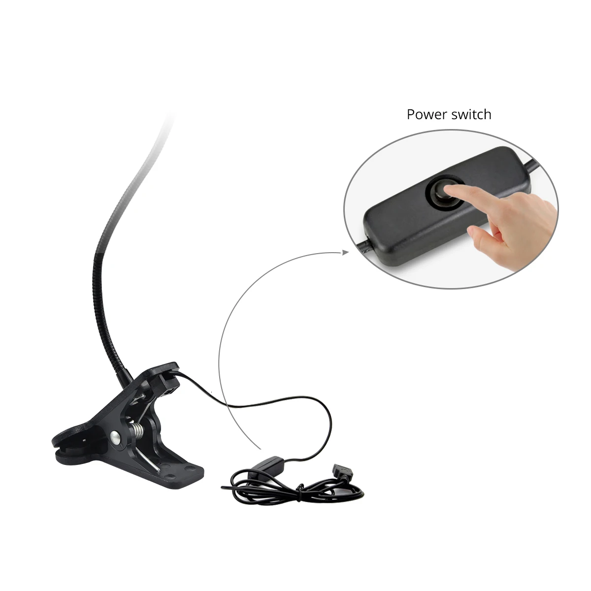 Lámpara de escritorio Flexible de 360 grados con Clip de soporte, lámpara de alimentación USB, luz de lectura para libros, Cable con Clip con interruptor de encendido y apagado, luz nocturna