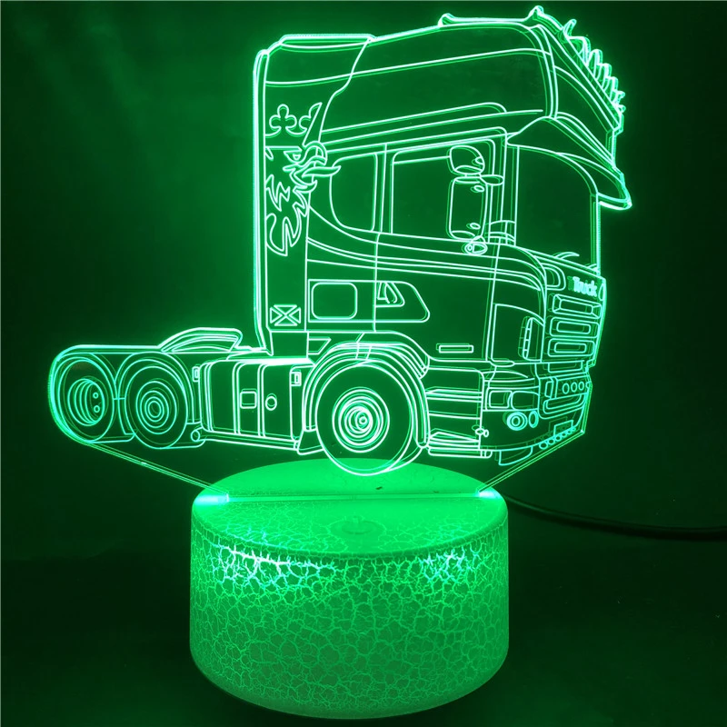 Lámpara de ilusión 3D de cabeza de camión, luz nocturna Led acrílica, decoración de dormitorio, 7 colores cambiantes, regalo para niños
