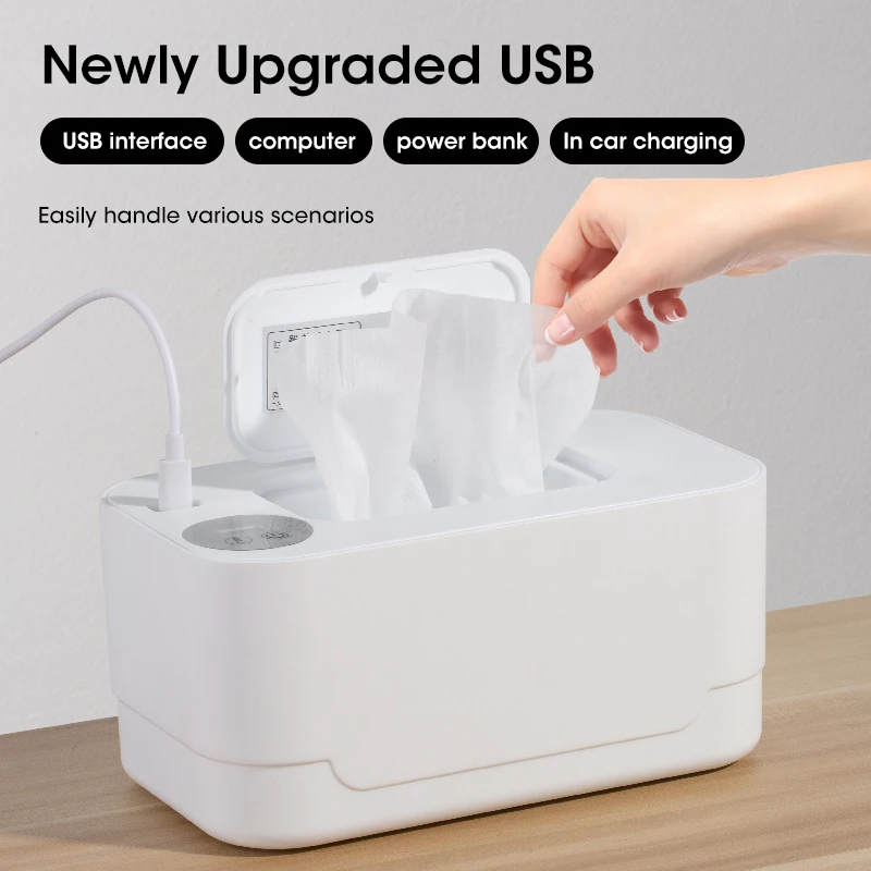Calentador de toallitas para bebé con pantalla LED, dispensador de toallas húmedas, carga USB portátil, calentador de toallitas para bebé, caja calefactora para servilletas, uso doméstico/coche