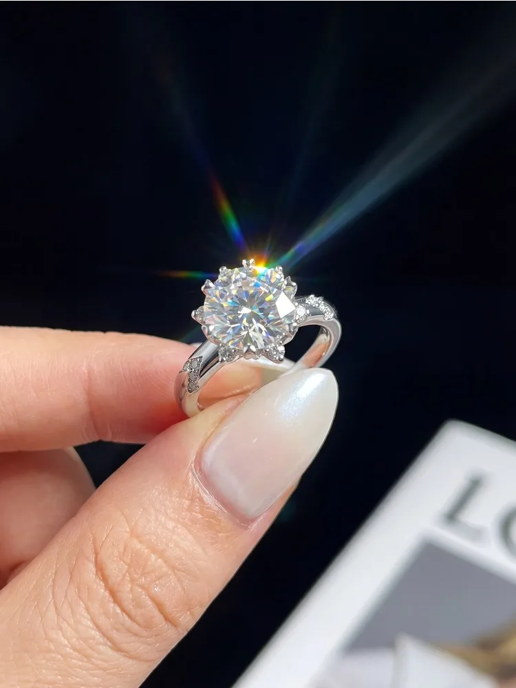 Anillos de lujo con gemas de moissanita para mujer, plata de ley 925, color D, solitario, joyería de compromiso y boda