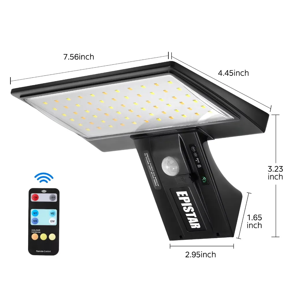 90LED Luces solares al aire libre Sensor de movimiento Luz de inundación de seguridad impermeable 3 colores 4 modos para jardín patio