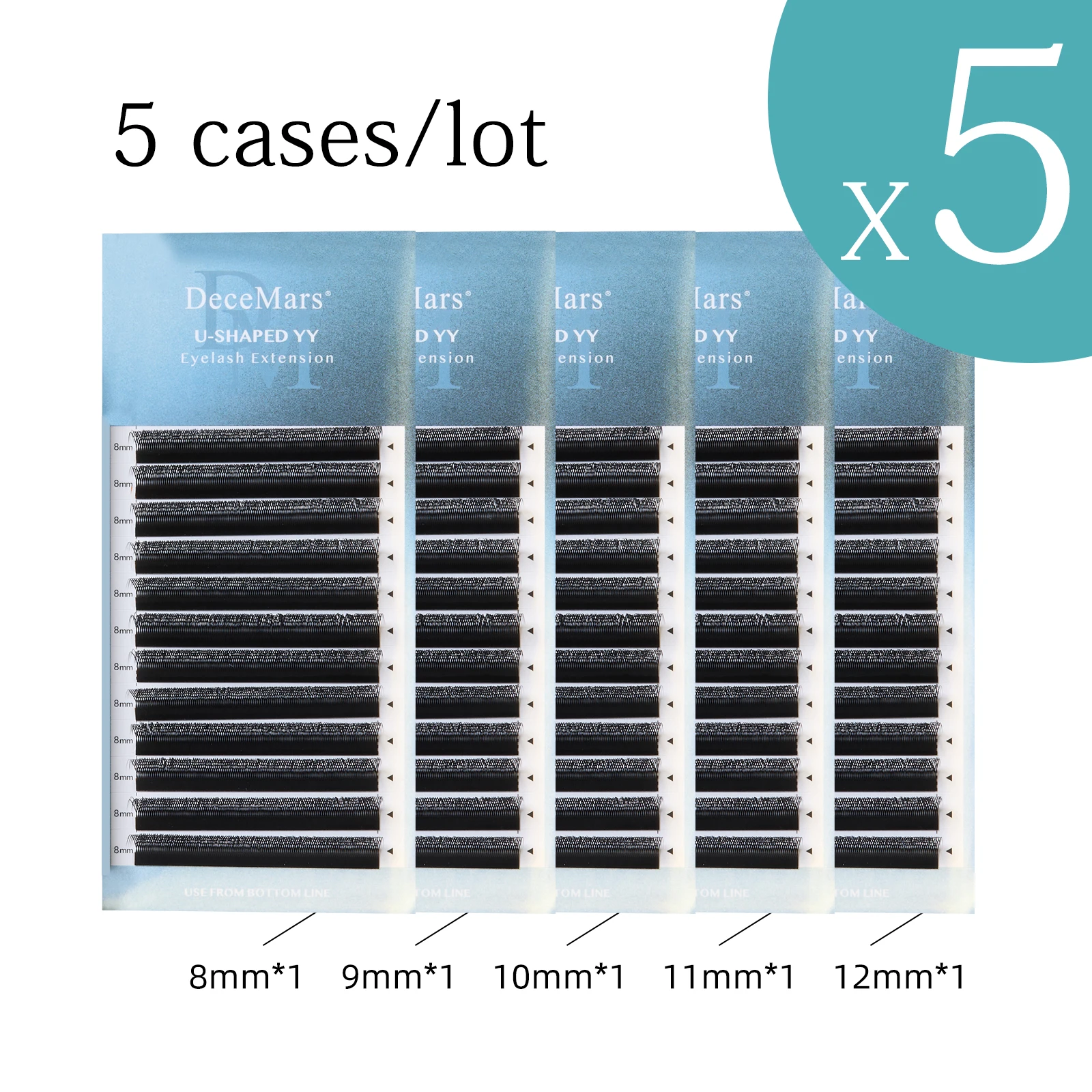 DeceMars - Juego de 5 Extensiones de Pestañas en Forma de U YY de 0.05 mm (12 Líneas/Bandeja)