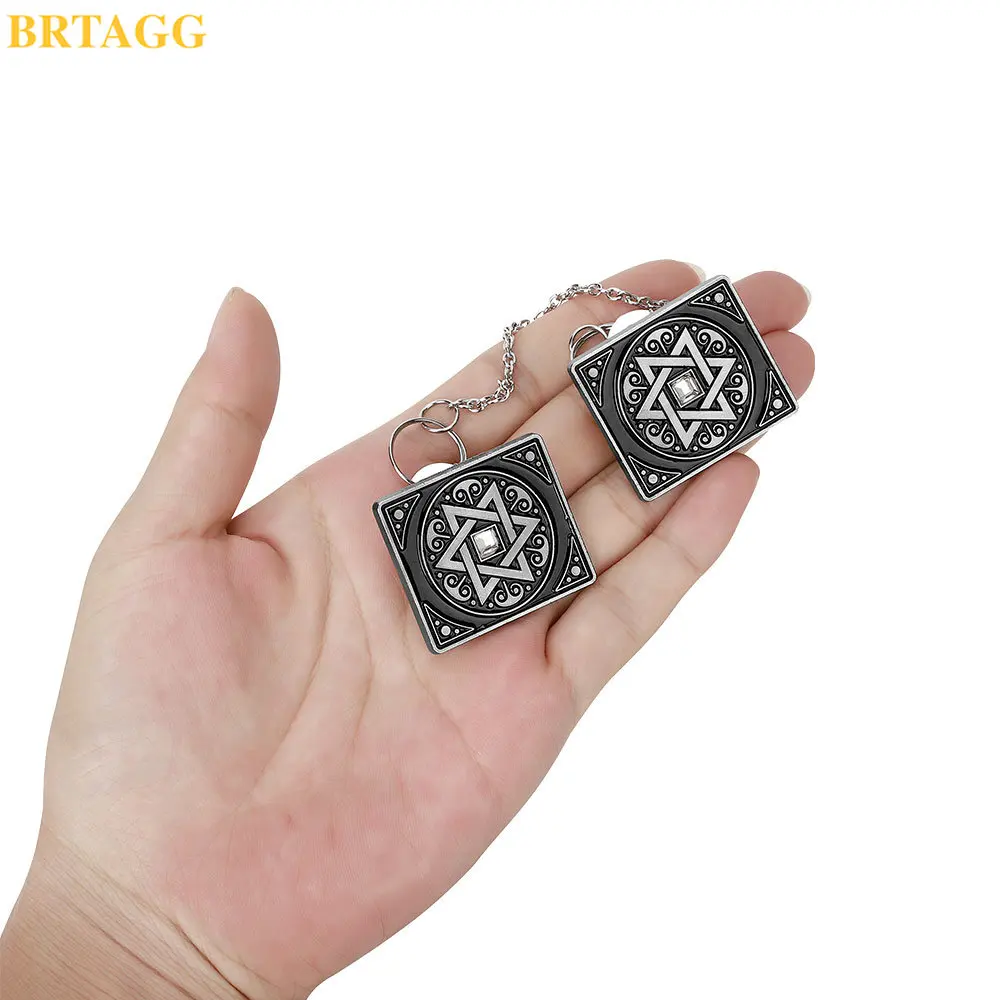 BRTAGG Clips Tallit, Clips para Mantón de Oración Tallit, 3,5 cm x 3 cm, Todo Metal, Estrella de David, Cadena de 17,5 cm de Largo