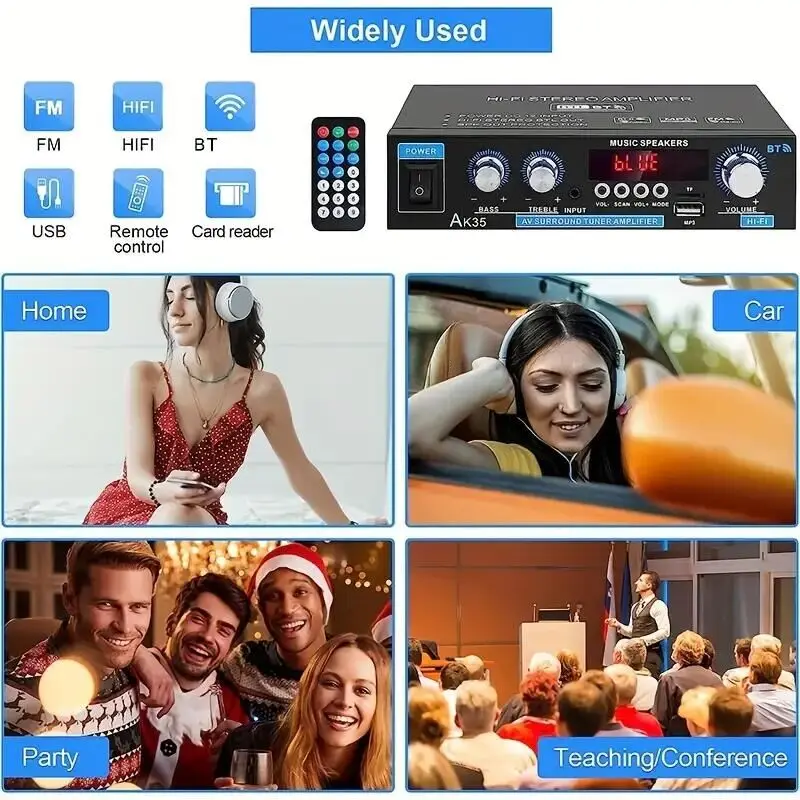 AK35 AK380 800W amplificadores de potencia para el hogar 2 canales Bluetooth 5,0 sonido envolvente FM USB Control remoto Mini amplificador Digital HIFI