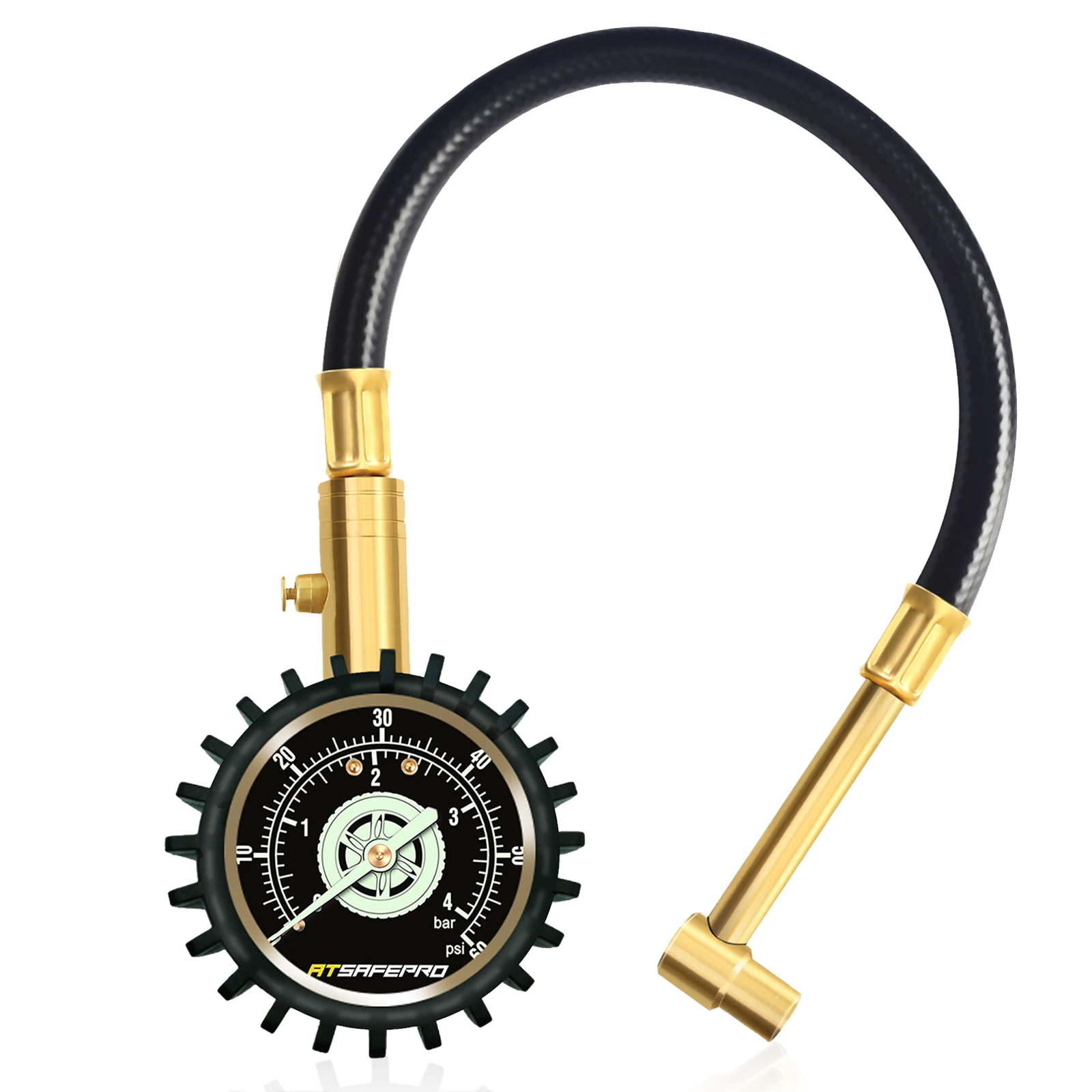 ATsafepro-medidor de presión de neumáticos de motocicleta, Portabrocas profesional de latón de 60 PSI y 90 grados, Portabrocas de ángulo recto para coche, bicicleta y SUV