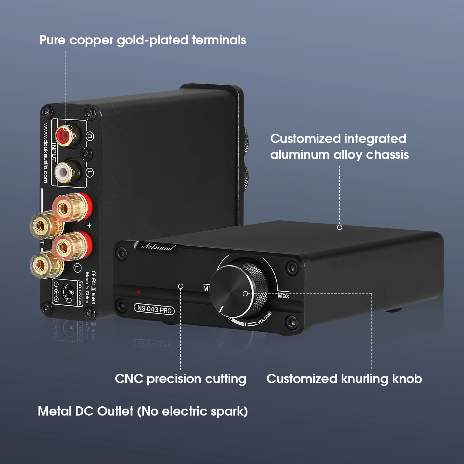 Douk Audio NS-04G PRO TPA3116 amplificador Digital Clase D estéreo HiFi amplificador de potencia de 2,0 canales amplificador de Audio doméstico 100W + 100W