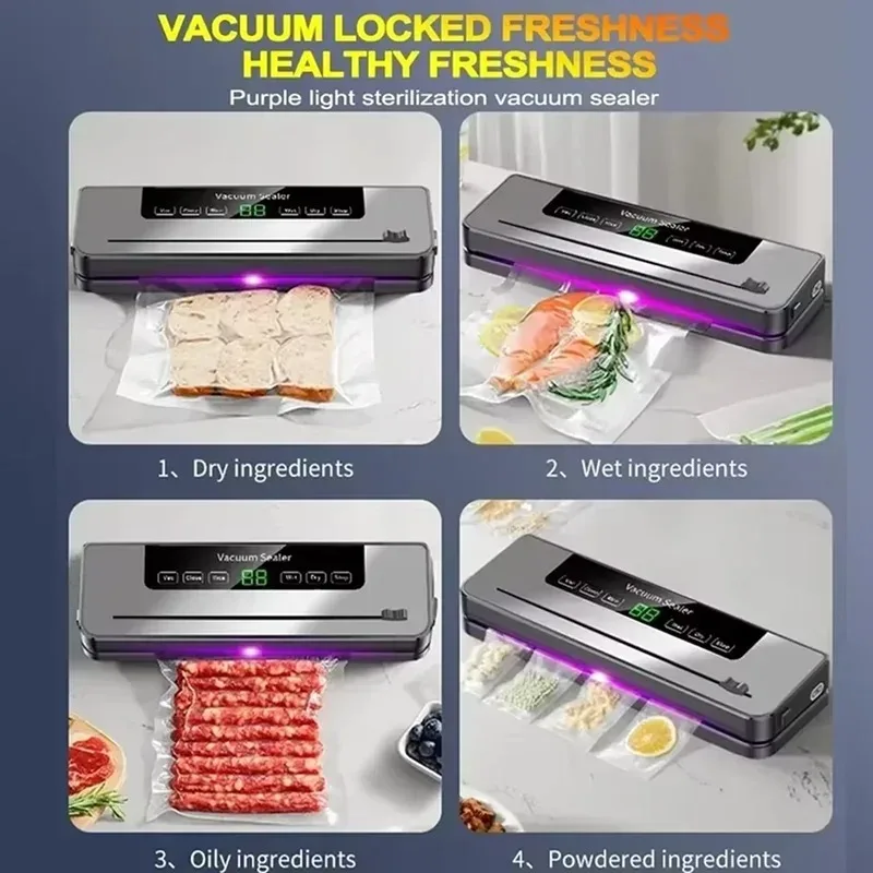 Máquina selladora al vacío eléctrica para el hogar, operación con un solo toque con cortador incorporado, herramienta de envasado de almacenamiento de alimentos para cocina