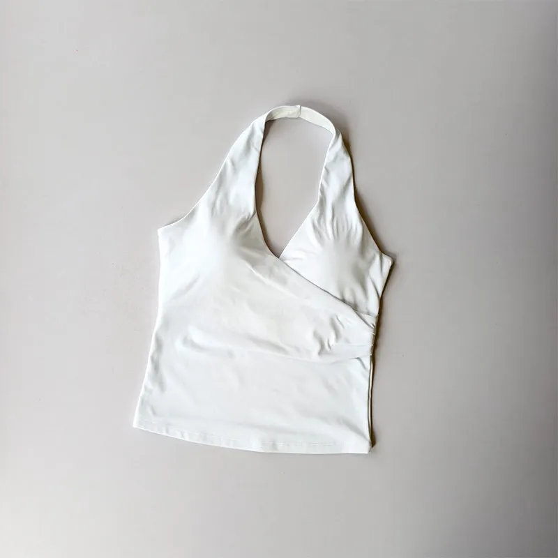 Top deportivo sexy con cuello en V y espalda cruzada, sin mangas, con almohadillas, efecto segunda piel, diseño de espalda atractiva, para yoga y fitness.