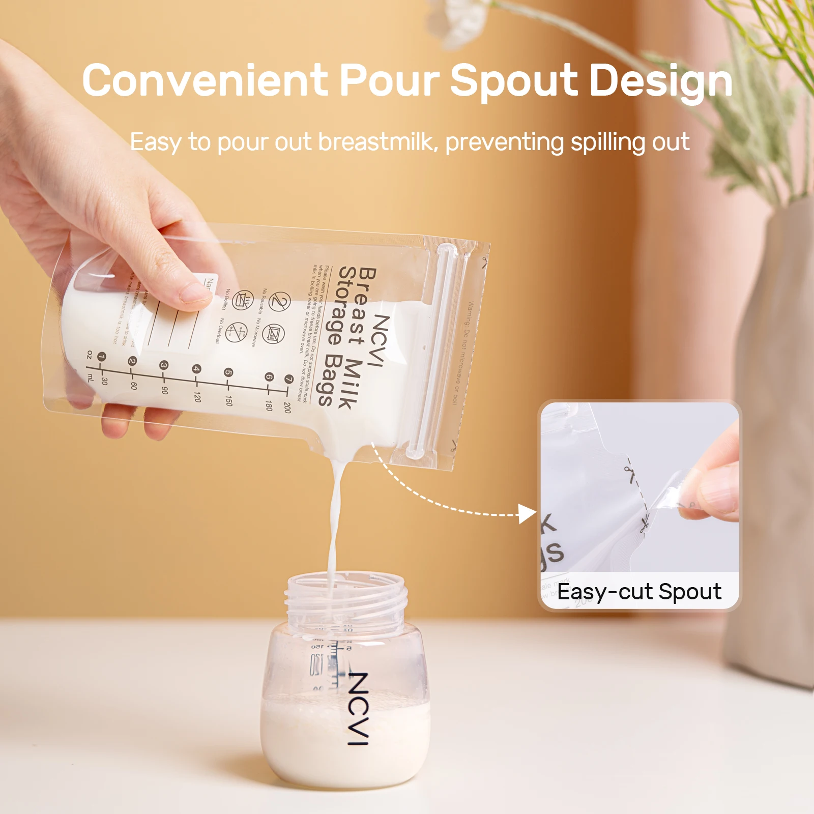 Bolsas para Almacenar Leche Materna NCVI, Bolsas para Congelar Leche de 200 ml para Lactancia, Bolsa de Conservación, con Sensor de Temperatura, Doble Sellado, Libre de BPA