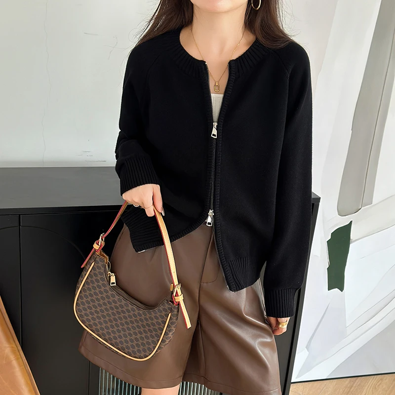 Ropa de Mujer WinvyNee, Cárdigan de Manga Larga, 100% Algodón, Cuello Redondo, Cierre de Cremallera, Suave y Grueso, Tejido de Punto, para Primavera, ZA1002018