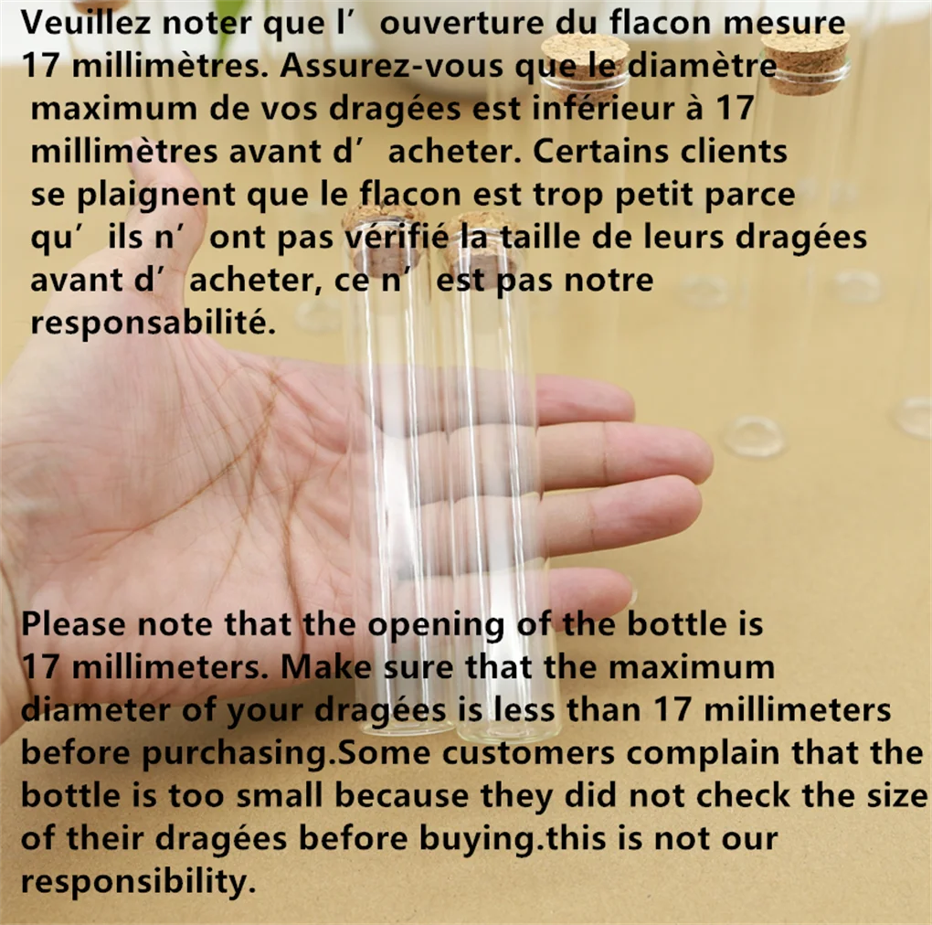 50 Uds Mini tarro de cristal para boda dragones de caramelo botella de vidrio tubo de ensayo de boda diámetro del partido 22mm pequeña botella de corcho tubo de gragea