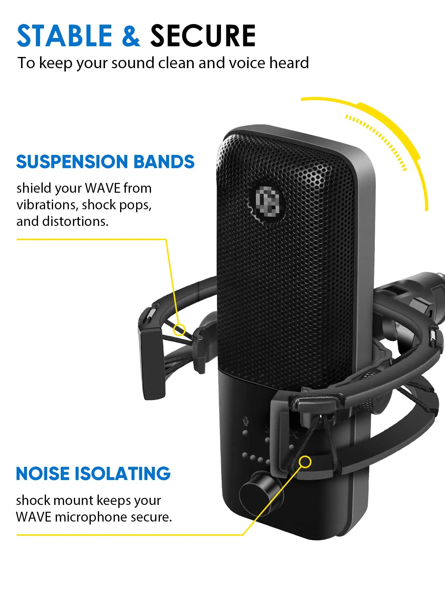 Soporte de choque Etour Wave, [Construído personalizado para micrófono Wave] Clip de soporte de montaje de choque de suspensión antivibración Compatible con Elgato
