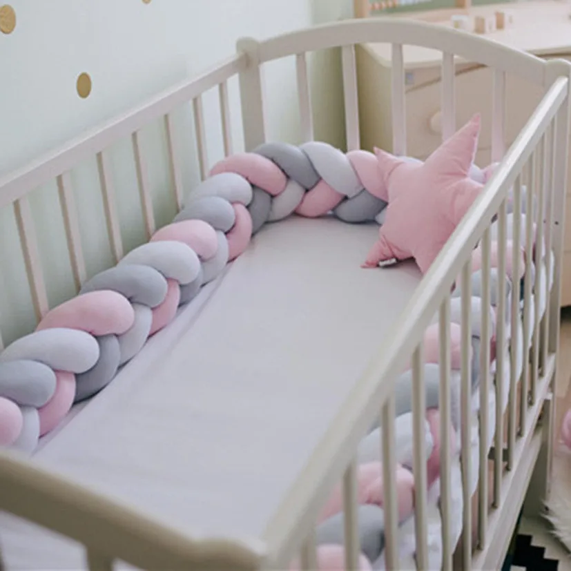 Protector de cuna de bebé de 1M/2M/3M/4M, cojín con nudo trenzado para niños pequeños, 3 partes, parachoques para cama de bebé en la cuna para recién nacidos