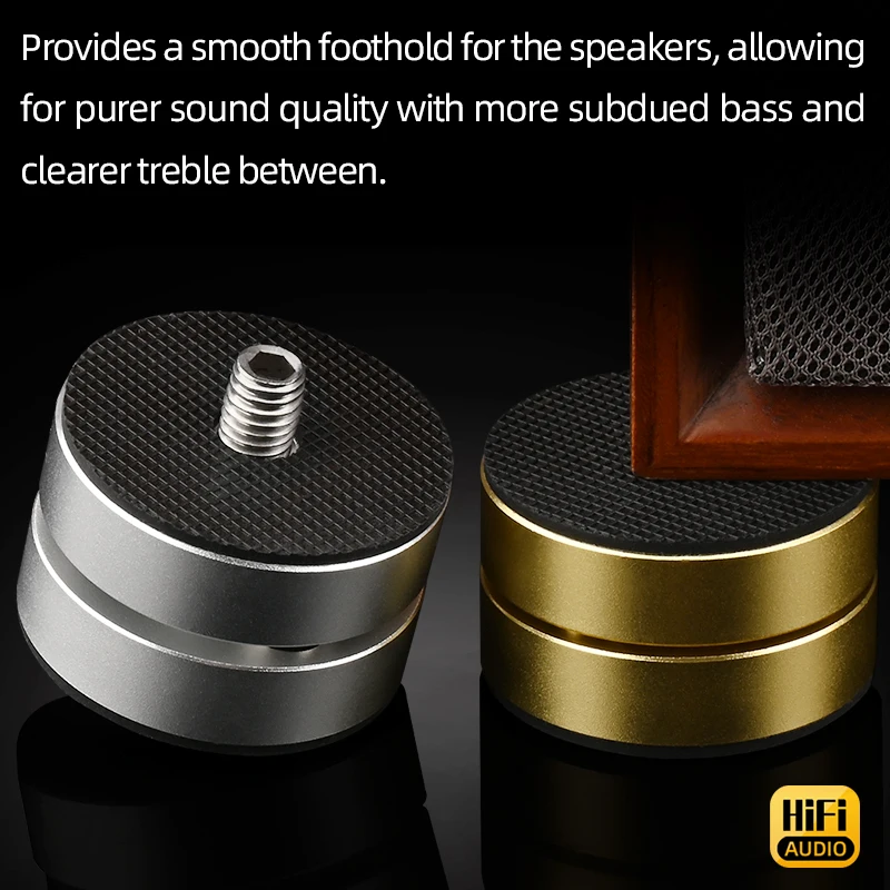 Altavoz HiFi con absorción de impacto, punta de aleación de aluminio, bola de acero, amortiguador antigolpes, soporte para pies, 4 Uds.
