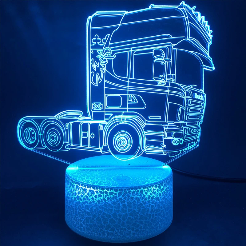 Lámpara de ilusión 3D de cabeza de camión, luz nocturna Led acrílica, decoración de dormitorio, 7 colores cambiantes, regalo para niños