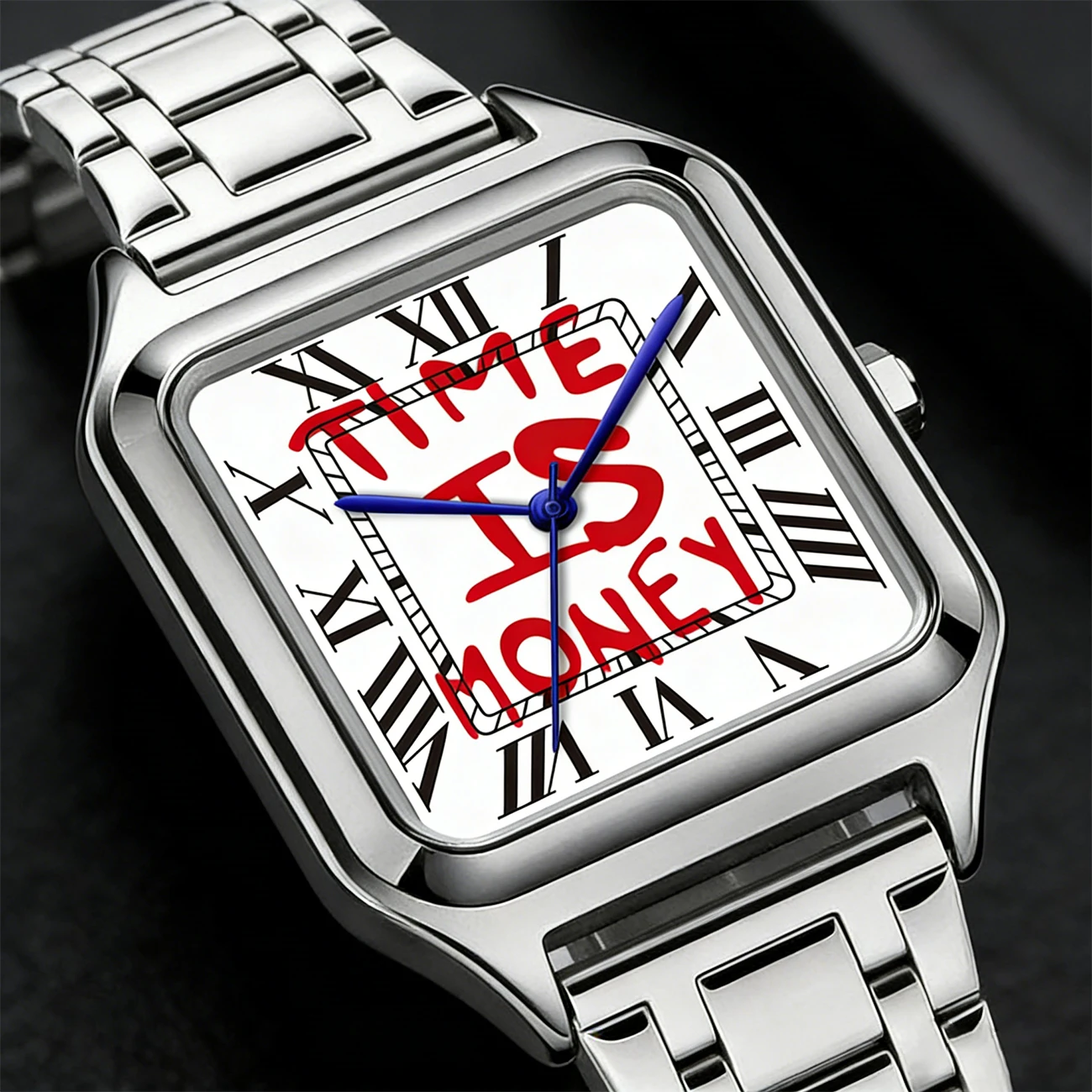 Reloj de Cuarzo TIME IS MONEY para Hombre, Diseño Cuadrado de Acero Inoxidable, Resistente al Agua, de Alta Gama para Negocios
