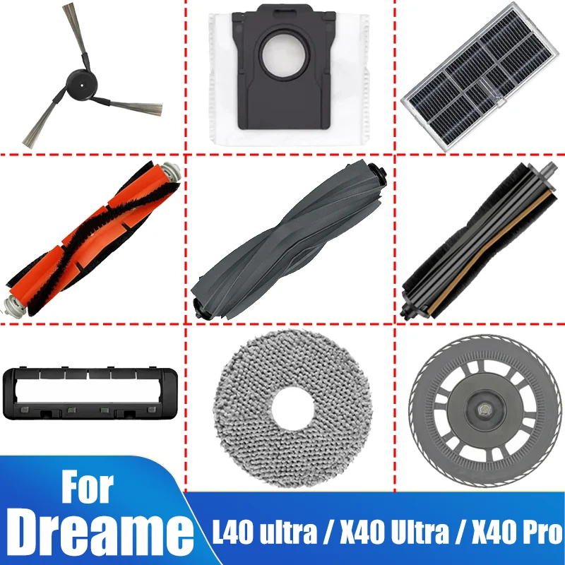 Accesorios para Robot aspirador Dreame L40 ultra / X40 Ultra, bolsas para polvo, fregona, cepillos laterales principales, paños, filtros HEPA, repuestos