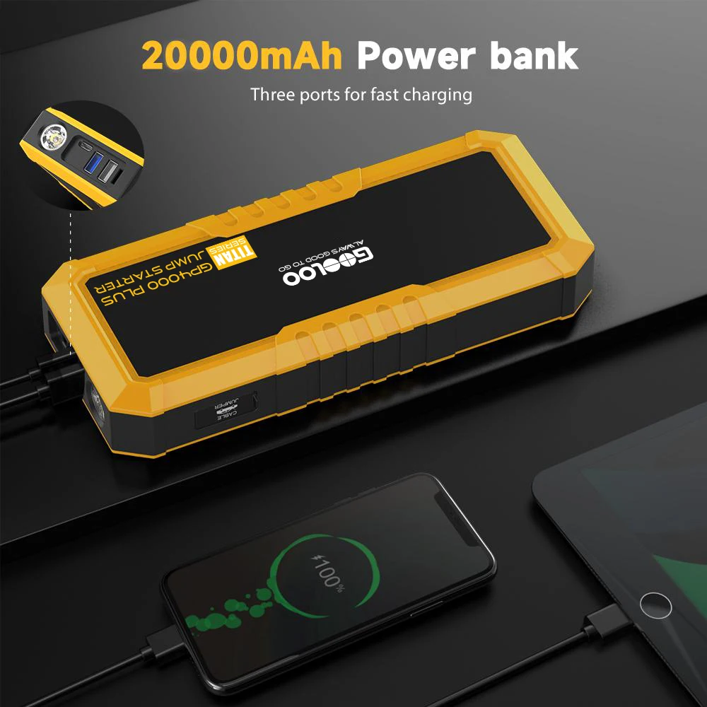 GOOLOO 4000A Arrancador de Batería Portátil 20000mAh, Arrancador de Coches, Batería Externa 12V, Dispositivo de Arranque para Gasolina y Diésel