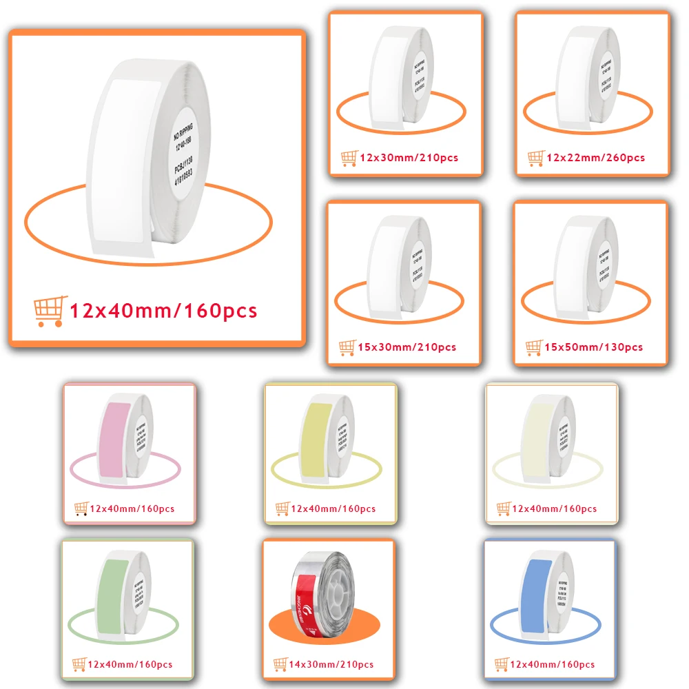Niimbot-rollo de papel adhesivo para etiquetas, rollos de varios tamaños de Color blanco, D11, D101, D110, H1, 1 unidad