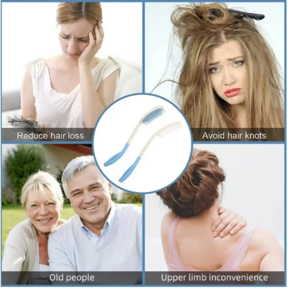 Peine de mango largo para ancianos, cepillo de pelo curvo ergonómico antideslizante para artritis, ayuda para pacientes discapacitados, cuidado de la salud, 1 Uds.