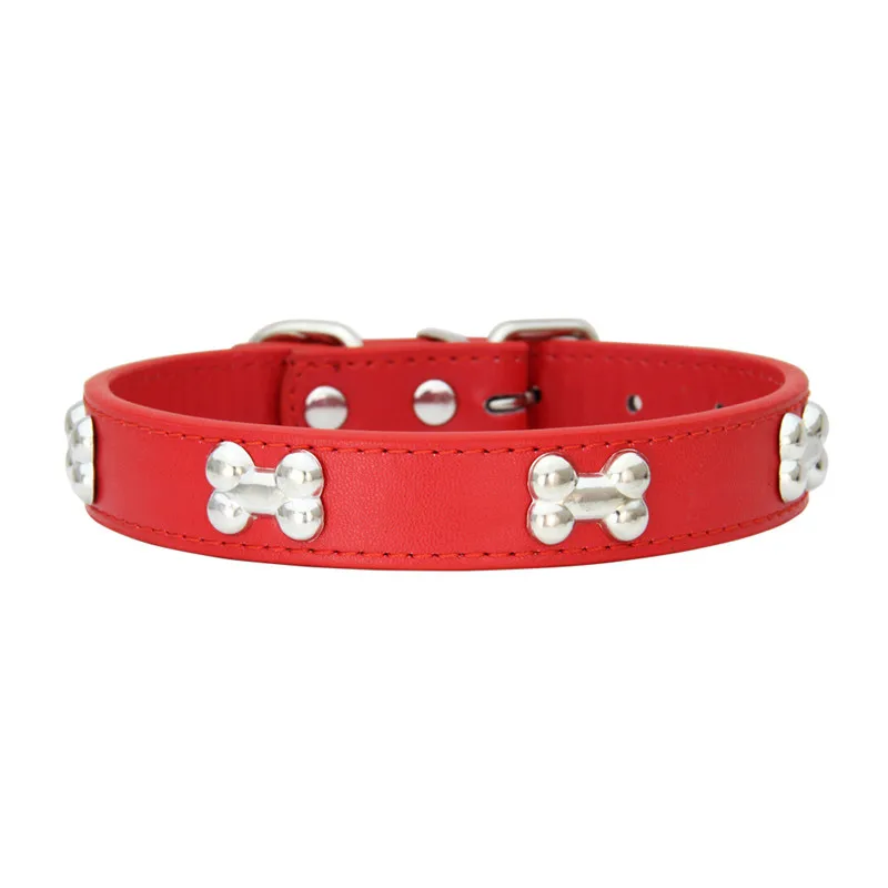 Collares duraderos de cuero de hueso para perros y cachorros, collares para perros pequeños y grandes, accesorios para gatos, Chihuahua, Collar para mascotas para perros pequeños