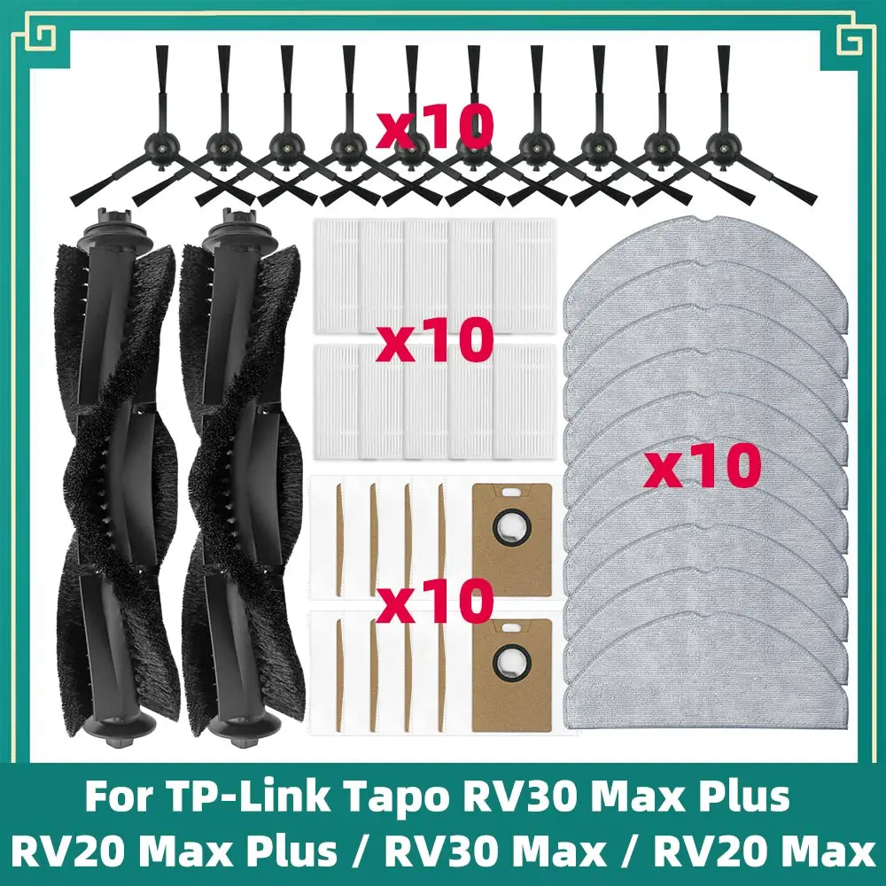 Compatible con TP-Link Tapo RV30 Max Plus / RV20 Max Plus / RV30 Max / RV20 Max Cepillo Principal Lateral Filtro HEPA Paño de Mopa Bolsa de Polvo Piezas