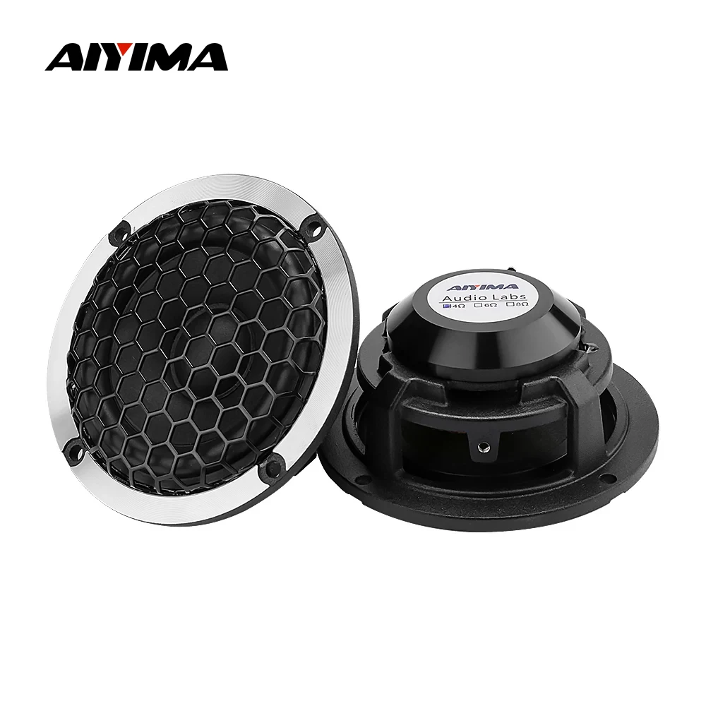 AIYIMA 2 Altavoces de Rango Medio de 3 Pulgadas, 4 Ohmios, 15W, con Cono de Lana y Marco de Aluminio, para Coche y Cine en Casa
